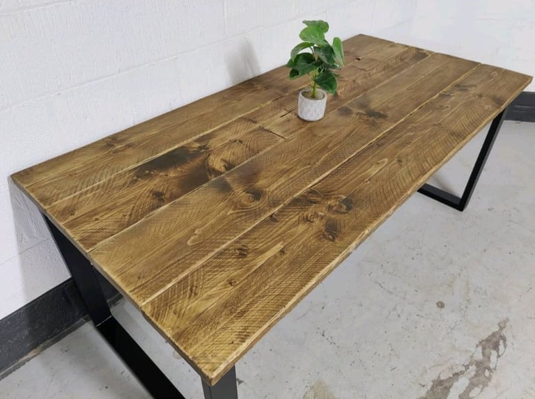 Rustic Dining Table, with Industrial Steel Box Legs 