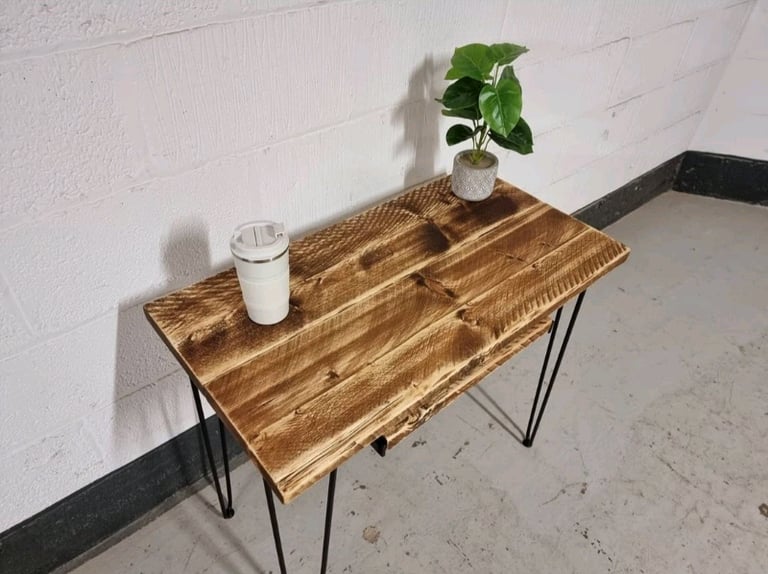 Rustic Desk, with Retractable Keyboard Shelf & Steel Hairpin Legs