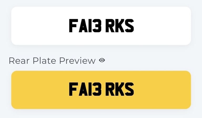 Private number plate Farook Farouk Farukh Farooq Faruk Faruq (FA13 RKS)