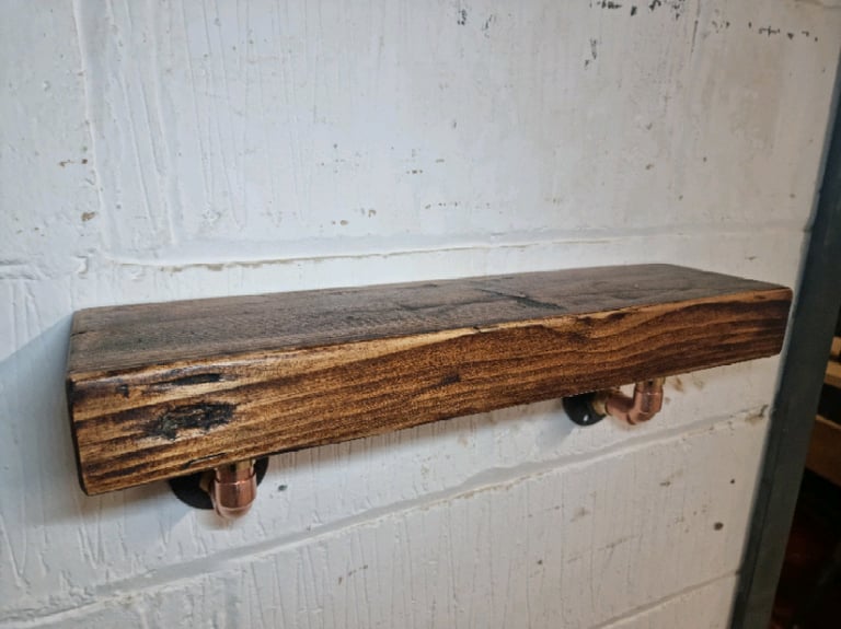 Chunky Rustic Shelf & Industrial Designed Copper Pipe Shelf Brackets