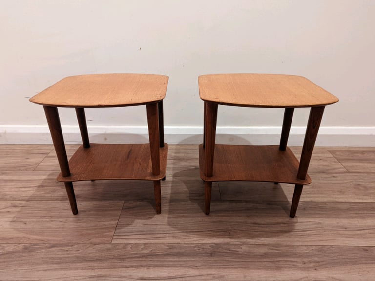 Pair of mid century teak side tables/plant stands vintage retro 
