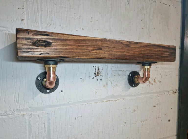 Chunky Rustic Shelf & Industrial Designed Copper Pipe Shelf Brackets