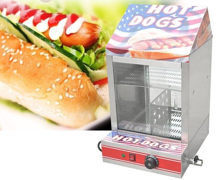 ELECTRIC HOT DOG STEAMER MACHINE & BUN WARMER DISPLAY SHOWCASE TANSIK 