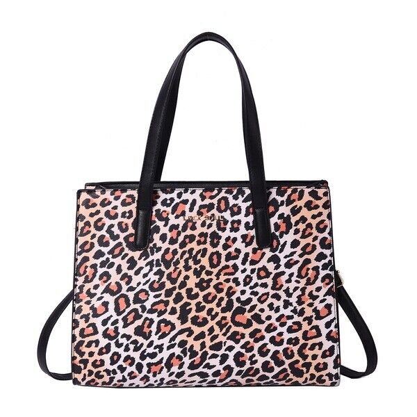 NEW LOCK SOUL Black and White Leopard Pattern Convertible Bag with Shoulder Strap