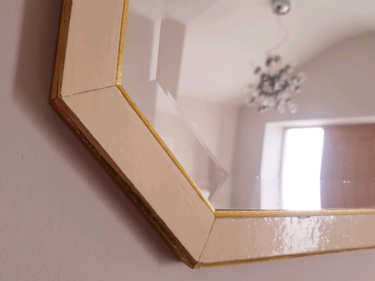 Octagonal vintage mirror with cream and gold frame
