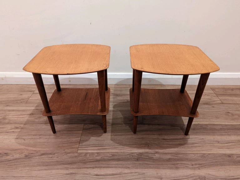 image for Pair of mid century teak side tables/plant stands vintage retro 