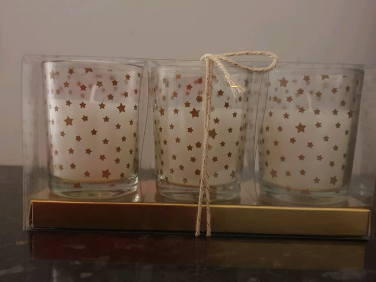 3Candles in re-useable glass container (Not Used)