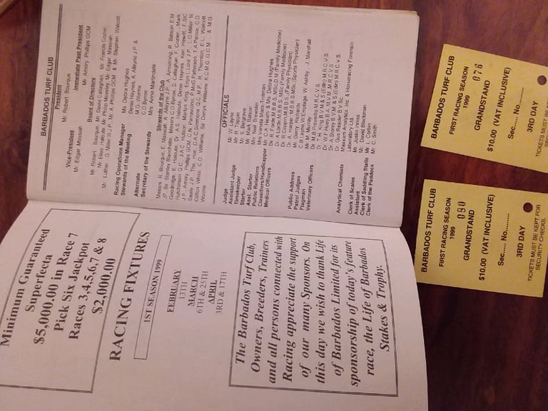 Barbados Garrison Savannah  vintage race card and programme 