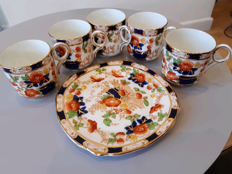 image for Vintage china set - JEE TEA - 5 coffee cups & 1 side plate