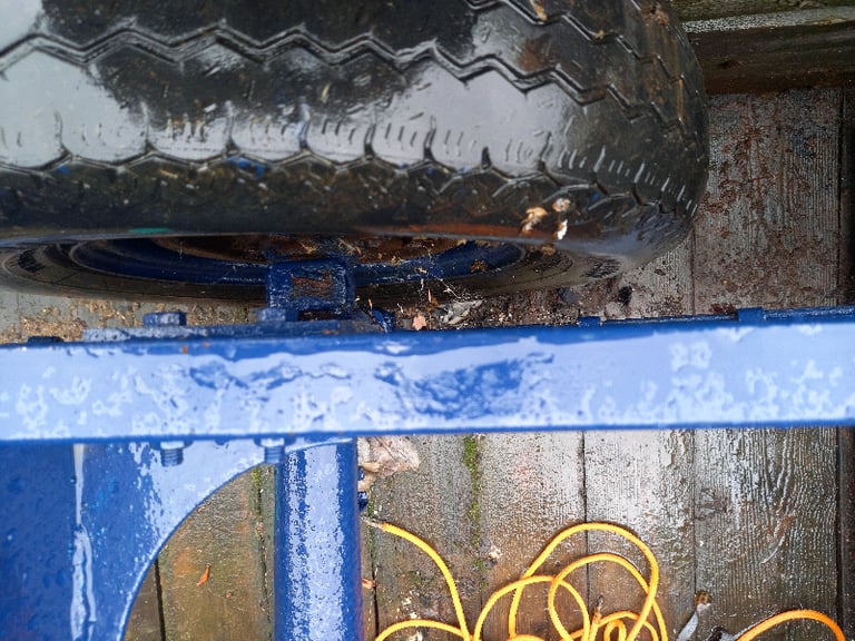 Box trailer frame with early mini type axle.