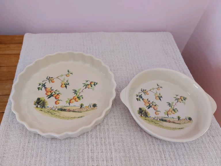 Two Vintage 1980's Country Harvest Porcelain Cookware 