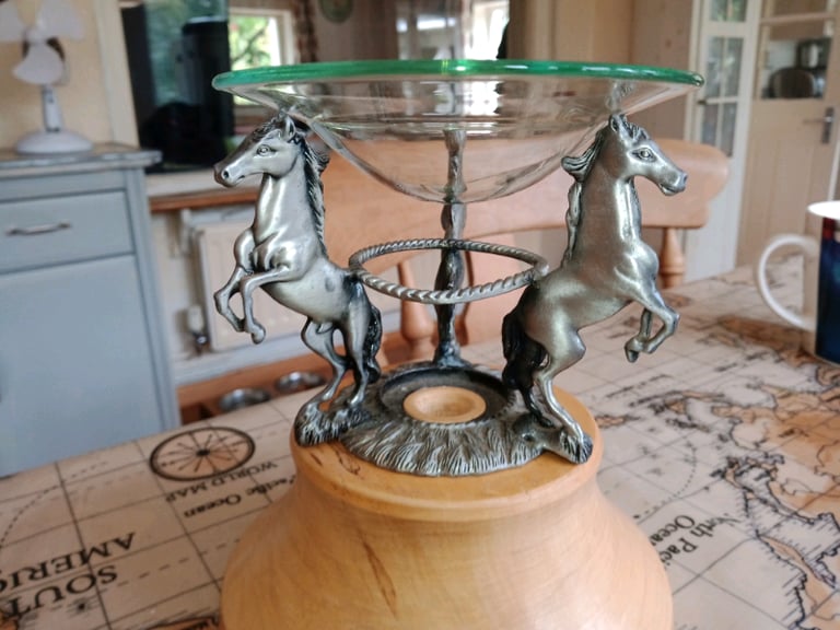 Beautiful Pewter and wood oil essence burner