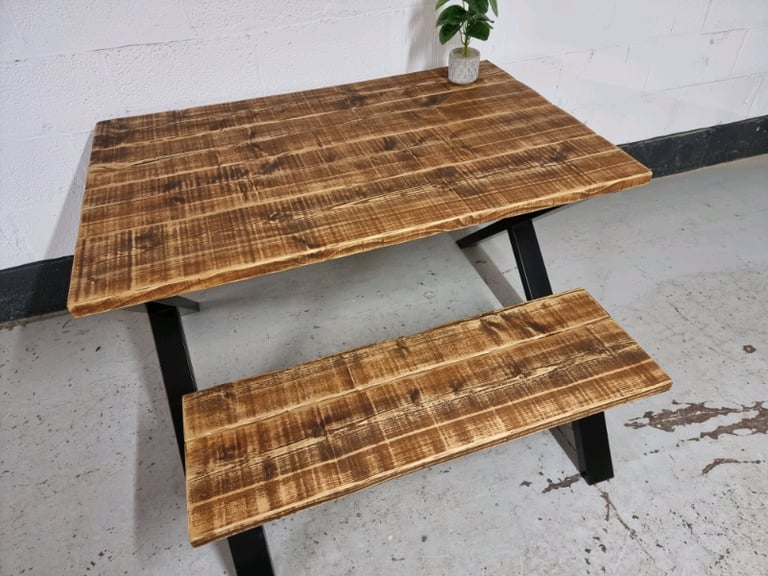 Rustic Dining Table & Benches, with Black Heavy Duty 'X Frame' Legs 