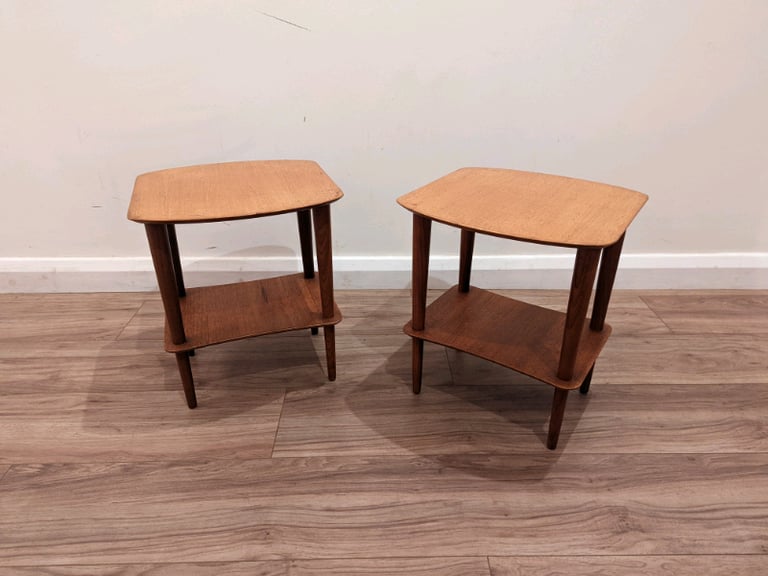 Pair of mid century teak side tables/plant stands vintage retro 