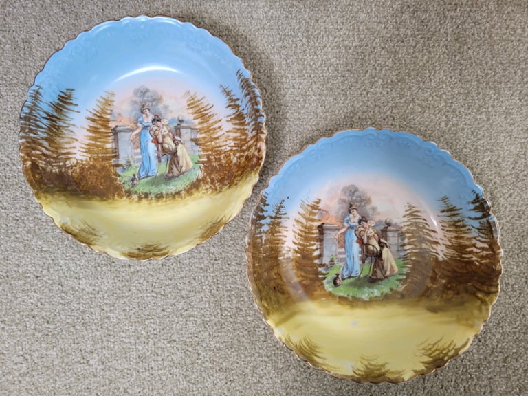 Matching pair of 2 Large Antique Decorative Bowls