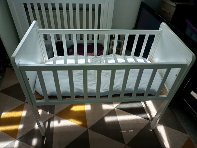 White crib with John Lewis mattress and protector 