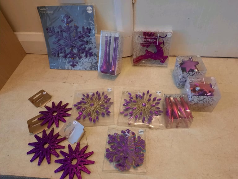 Bundle purple and pink Xmas decorations 