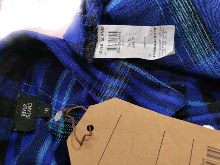 River Island blouse  Size10, navy blue  grey stripped checkered RRP£34