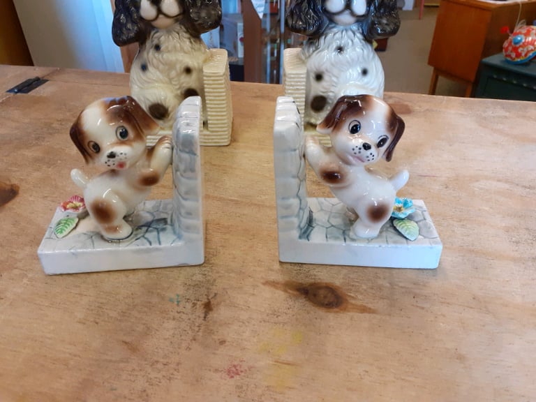 image for Small cute gorgeous vintage puppy bookends.