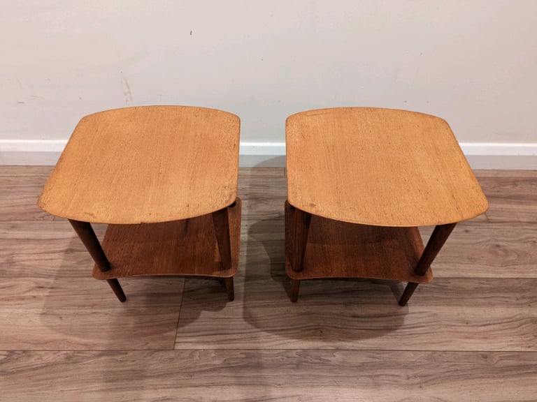 Pair of mid century teak side tables/plant stands vintage retro 