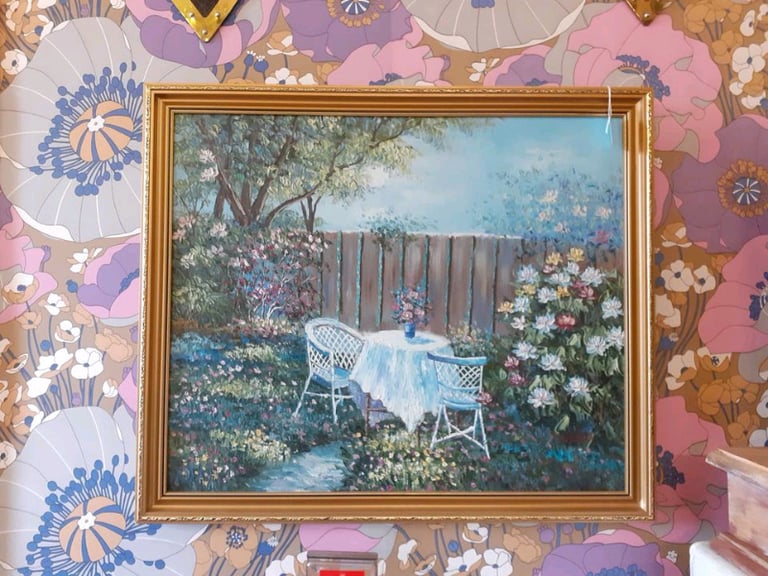 image for Vintage Acrylic painting, vibrant colour to this lovely garden scene. 