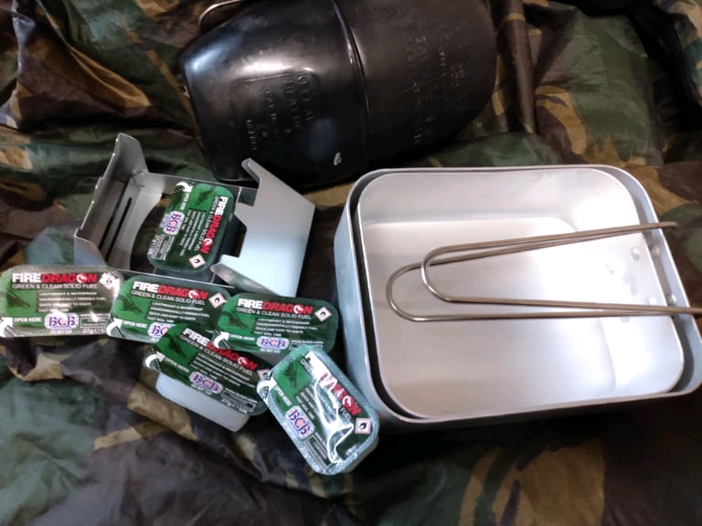 image for BCB Fire dragon stove, fuel tablets, British military mess tins, water bottle and mug (post incl)