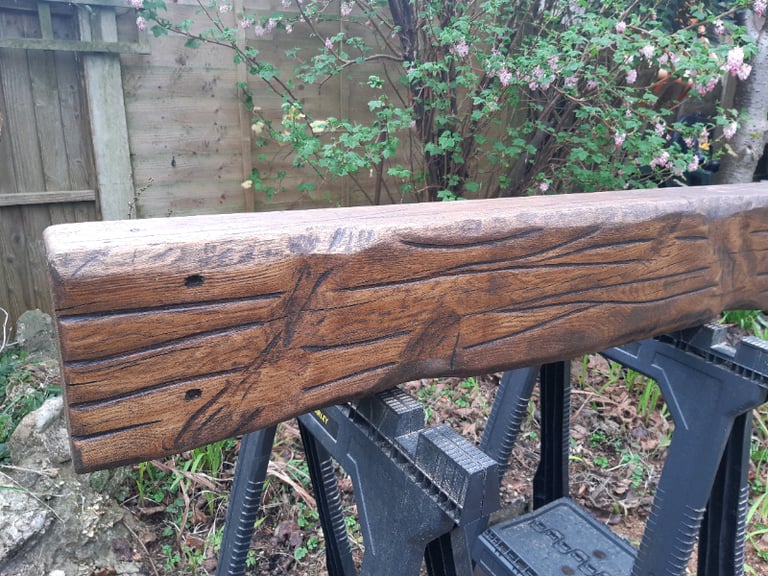 Solid Oak Beam Mantle Rustic Fireplace 