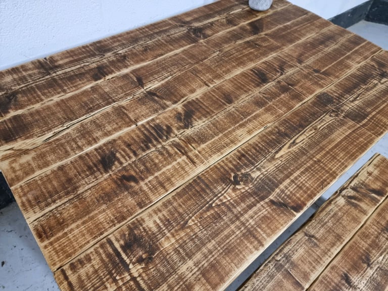Rustic Dining Table & Benches, with Black Heavy Duty 'X Frame' Legs 
