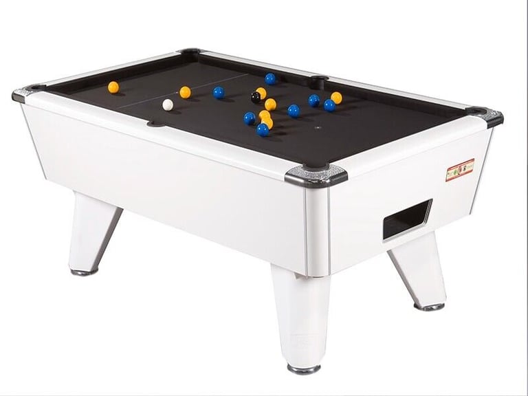image for WHITE SUPREME POOL TABLES 6 BY 3  BLACK CLOTH  OTHER TABLES AVAILABLE