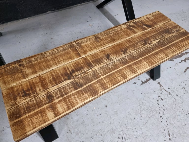 Rustic Dining Table & Benches, with Black Heavy Duty 'X Frame' Legs 