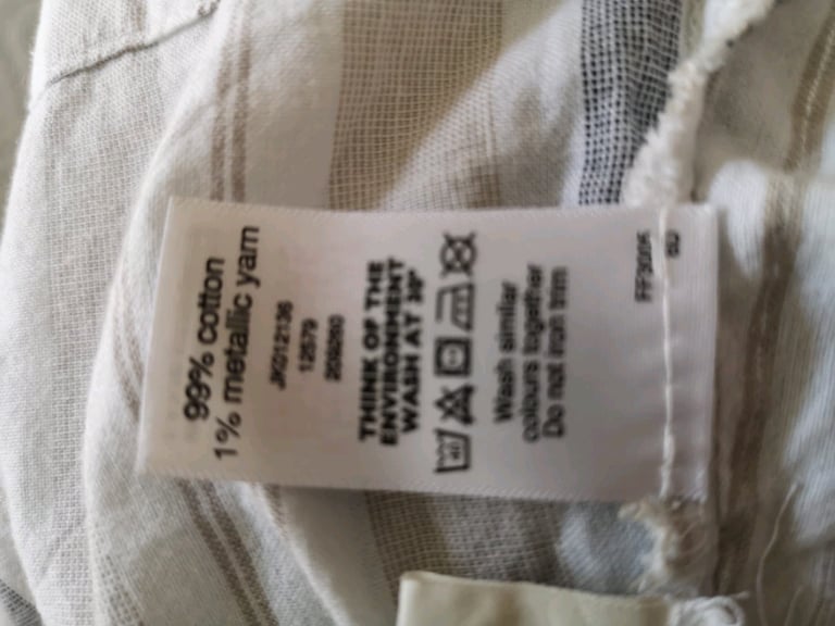 F&F Pretty Cotton/Linen Cream Beige and Silver Stripe Top Immaculate 