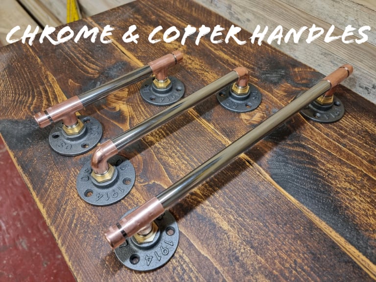 image for Industrial Designed Chrome & Copper Pipe Cupboard/ Door/ Drawer Handle