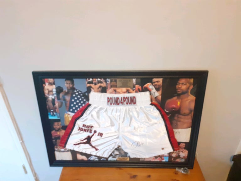 Roy jones jr Hand Signed Autograph Framed Boxing shorts 