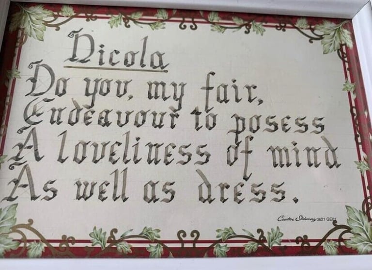 ‘Nicola’ White Framed Name Verse Calligraphy ‘Do You My Fair...’ Wall Art Gift
