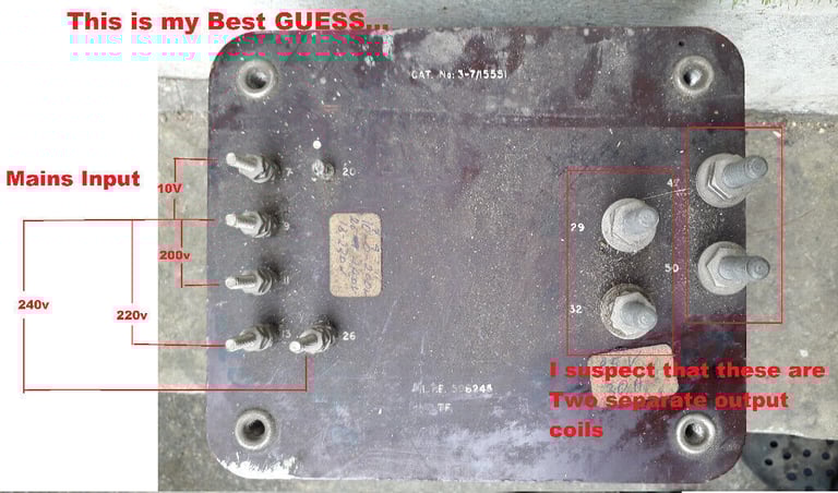 image for Heavy-duty mains transformer 200 to 250v primary inputs, to 2x 25 volt secondary output coils 30amp