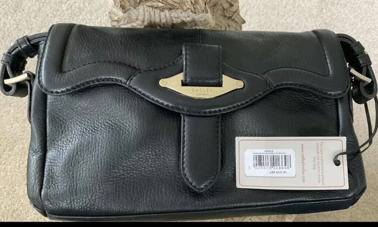 Radley Black Small Flap Clutch Bag With Strap & Dustbag