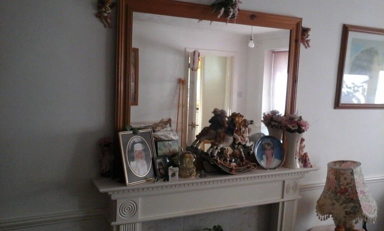 image for A Large Pine Mirror . Measures 46 inches Length and 36 inches Width 