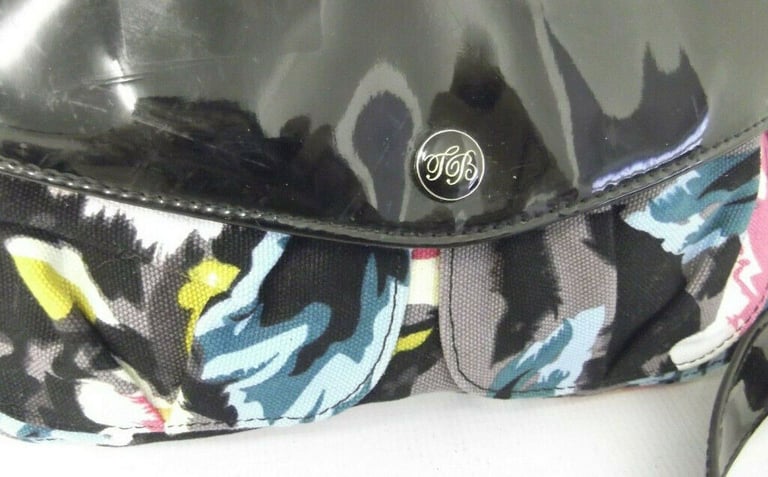 TED BAKER Ladies handbag black PVC coated and multi colour fabric crossbody bag