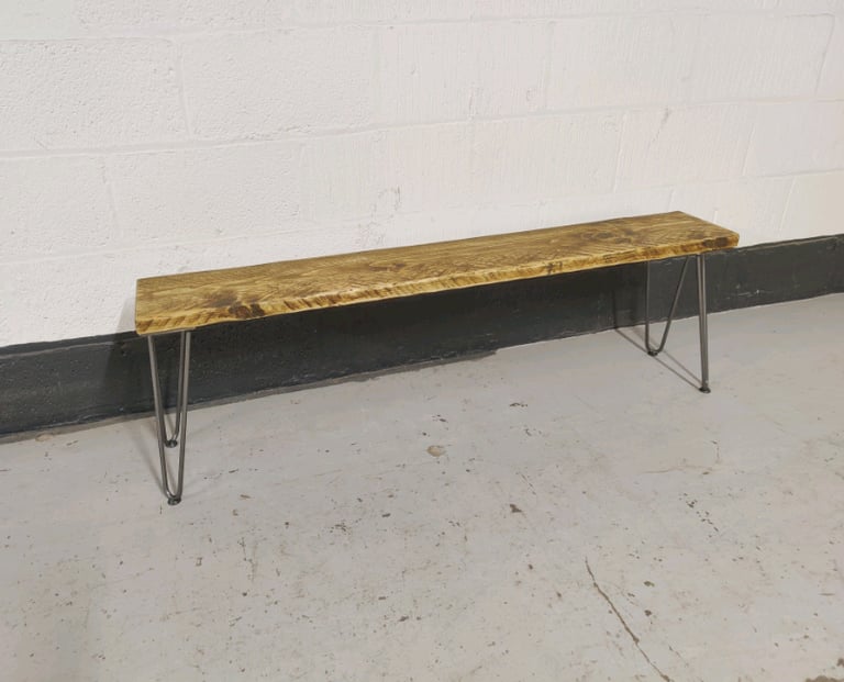 Rustic Bench, with Steel Hairpin Legs 