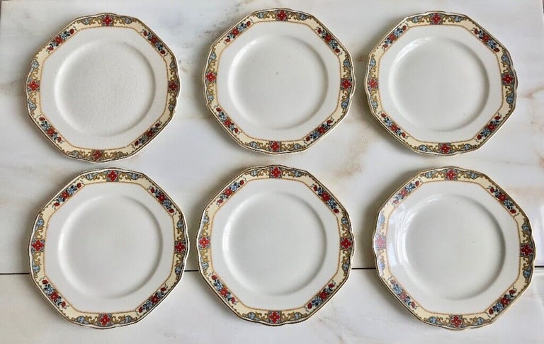 image for 6 x W.H.GRINDLEY Windsor Ivory Octagonal Art Deco1930's Side Tea Plates