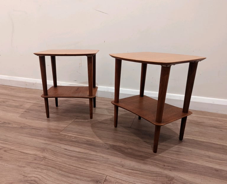Pair of mid century teak side tables/plant stands vintage retro 