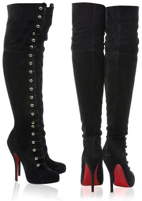 image for Christian Louboutin Supra Fifre 120 Black/Gold Over-the-Knee Boots, Size 38,UK*4