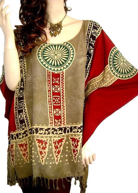 image for LATINO Brazil Poncho Kaftan Night Party Top Kurta African Patterned Gorgeous New Shirt Blouse Hand