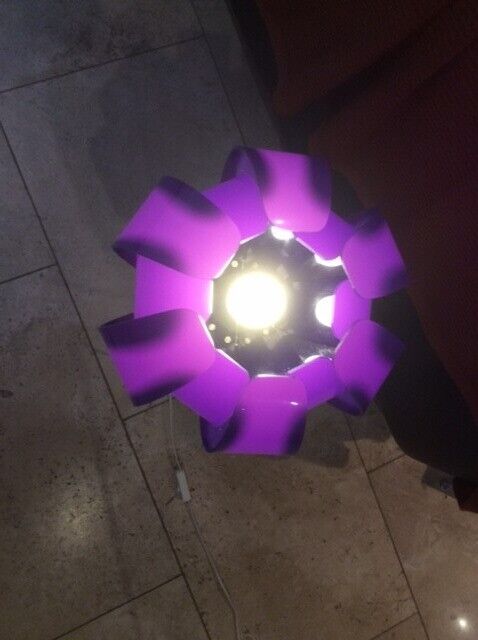 Funky, up-cycled vintage, early 70’s purple lucite, segment lampshade converted table lamp 