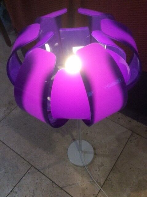 Funky, up-cycled vintage, early 70’s purple lucite, segment lampshade converted table lamp 