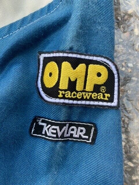 Unused OMP Kevlar Fire Resistant Racing Overalls. Blue. Retro. Suit Goodwood event.