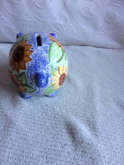 Pretty Ceramic Piggy Bank with Sunflowers on 