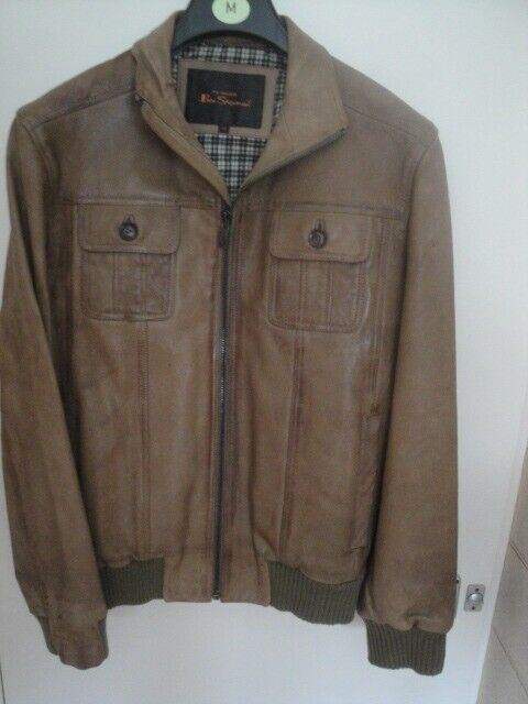 image for Ben Sherman Leather Bomber Style Jacket. Size M. In Mid Brown Tan Leather. 
