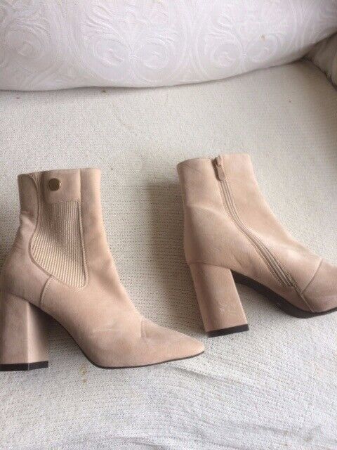 image for New Public Desire Beige Faux Swede Heeled Boots  Brand New  size 4