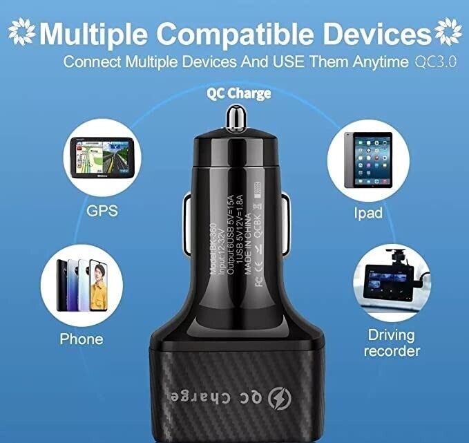 6 Ports Universal USB Car Charger Adapter Multi Light Car Cigarette Adapter Socket Charger 